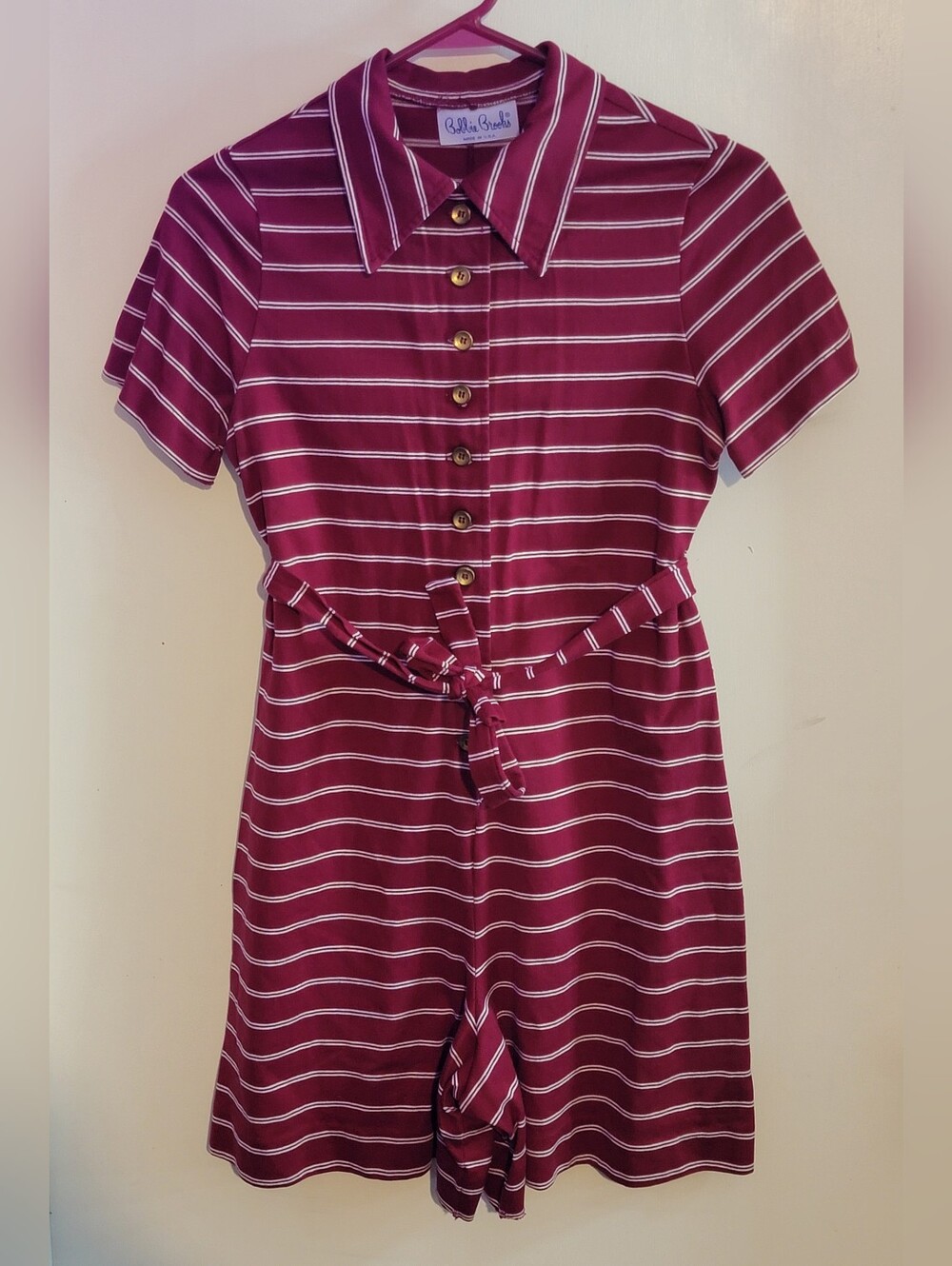 Bobbie Brooks Vintage 70's Retro Mod Burgundy and White Striped Romper